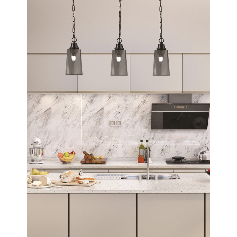 Toltec Chain Collection 4.5in 1-Light Pendant | Modern Matte Black Steel and Smoke Bubble Glass | Kitchen Island & Dining Room | 4.5 x 4.5 x 9.5 in | Model 31-MB-262
