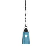 Toltec Chain 4.5in 1-Light Pendant | Industrial Matte Black Steel and Blue Gradient Glass | Kitchen Island & Dining Room | 4.5 x 9.5 in | Model 31-MB-265