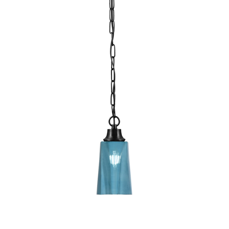 Toltec Chain 4.5in 1-Light Pendant | Industrial Matte Black Steel and Blue Gradient Glass | Kitchen Island & Dining Room | 4.5 x 9.5 in | Model 31-MB-265
