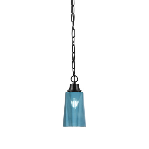 Toltec Chain 4.5in 1-Light Pendant | Industrial Matte Black Steel and Blue Gradient Glass | Kitchen Island & Dining Room | 4.5 x 9.5 in | Model 31-MB-265