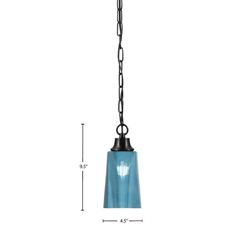 Toltec Chain 4.5in 1-Light Pendant | Industrial Matte Black Steel and Blue Gradient Glass | Kitchen Island & Dining Room | 4.5 x 9.5 in | Model 31-MB-265