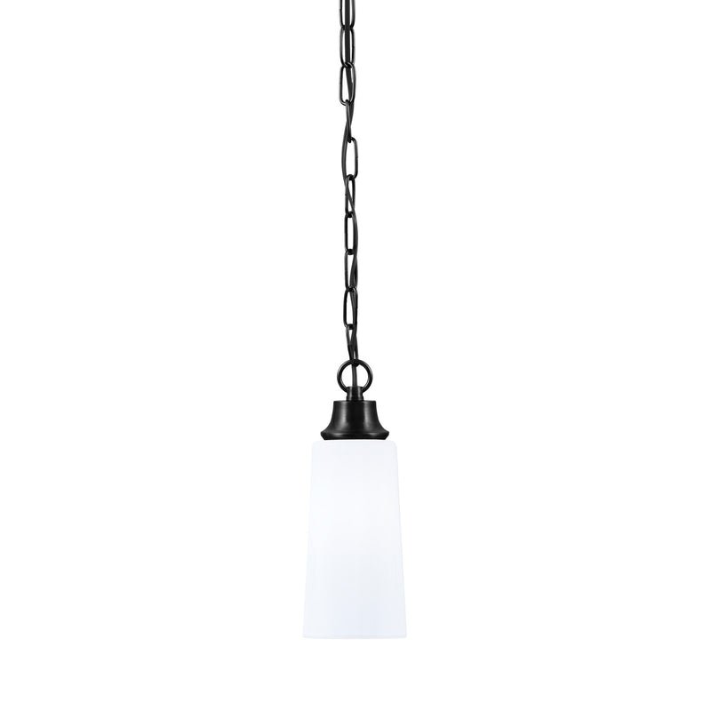 Toltec Chain 5.25in 1-Light Pendant | Industrial Matte Black Steel and White Opal Glass | Kitchen Island & Dining Room | 5.25 x 12.75 in | Model 31-MB-291