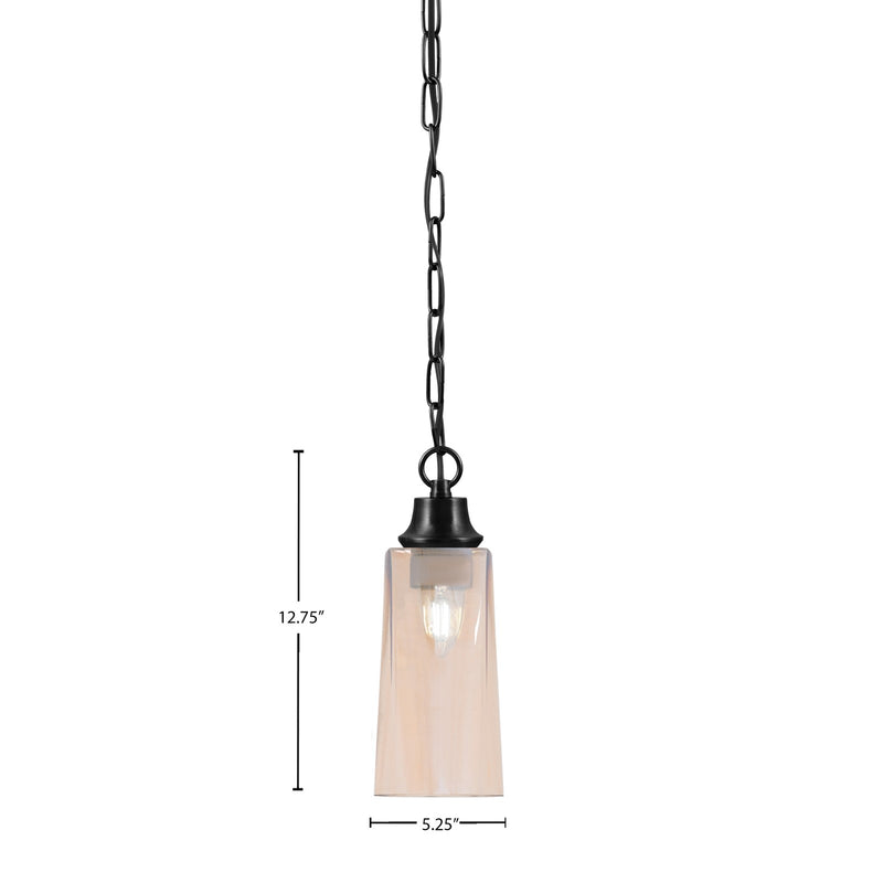 Toltec Chain 5.25in 1-Light Pendant | Industrial Matte Black Steel and Amber Gradient Glass | Kitchen Island & Dining Room | 5.25 x 12.75 in | Model 31-MB-293