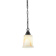 Toltec Chain 5in 1-Light Pendant | Industrial Matte Black Steel and Natural Stone Glass | Kitchen Island & Dining Room | 5 x 9 in | Model 31-MB-4128