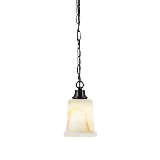 Toltec Chain 5in 1-Light Pendant | Industrial Matte Black Steel and Natural Stone Glass | Kitchen Island & Dining Room | 5 x 9 in | Model 31-MB-4128