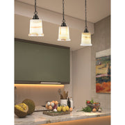 Toltec Chain 5in 1-Light Pendant | Industrial Matte Black Steel and Natural Stone Glass | Kitchen Island & Dining Room | 5 x 9 in | Model 31-MB-4128
