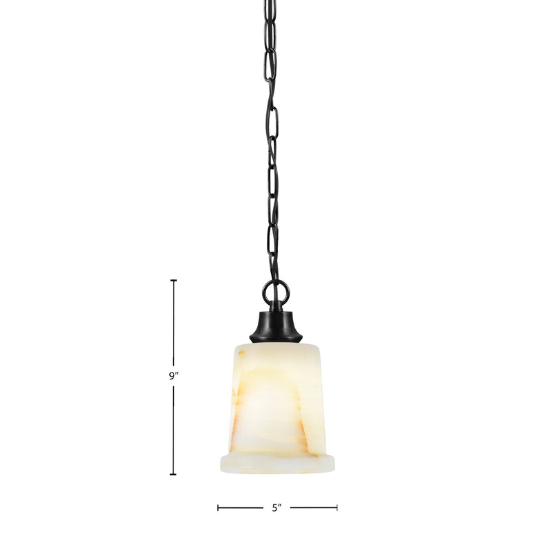 Toltec Chain 5in 1-Light Pendant | Industrial Matte Black Steel and Natural Stone Glass | Kitchen Island & Dining Room | 5 x 9 in | Model 31-MB-4128
