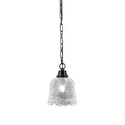 Toltec Chain 7in 1-Light Pendant | Industrial Matte Black Steel and Clear Lava Glass | Kitchen Island & Dining Room | 7 x 9.5 in | Model 31-MB-4230