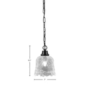 Toltec Chain 7in 1-Light Pendant | Industrial Matte Black Steel and Clear Lava Glass | Kitchen Island & Dining Room | 7 x 9.5 in | Model 31-MB-4230