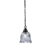 Toltec Chain 7in 1-Light Pendant | Industrial Matte Black Steel and Smoke Lava Glass | Kitchen Island & Dining Room | 7 x 9.5 in | Model 31-MB-4232