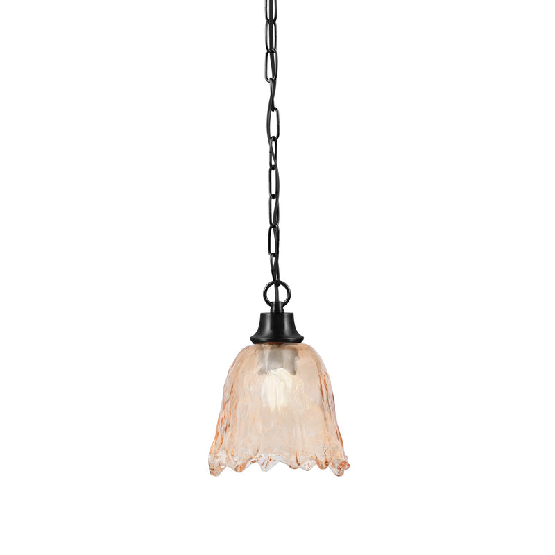 Toltec Chain 7in 1-Light Pendant | Industrial Matte Black Steel and Amber Lava Glass | Kitchen Island & Dining Room | 7 x 9.5 in | Model 31-MB-4233