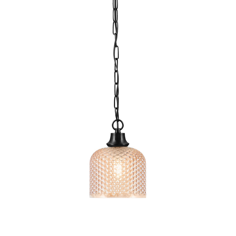 Toltec Chain 6.5in 1-Light Pendant | Industrial Matte Black Steel and Amber Textured Glass | Kitchen Island & Dining Room | 6.5 x 8.5 in | Model 31-MB-4613