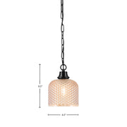 Toltec Chain 6.5in 1-Light Pendant | Industrial Matte Black Steel and Amber Textured Glass | Kitchen Island & Dining Room | 6.5 x 8.5 in | Model 31-MB-4613