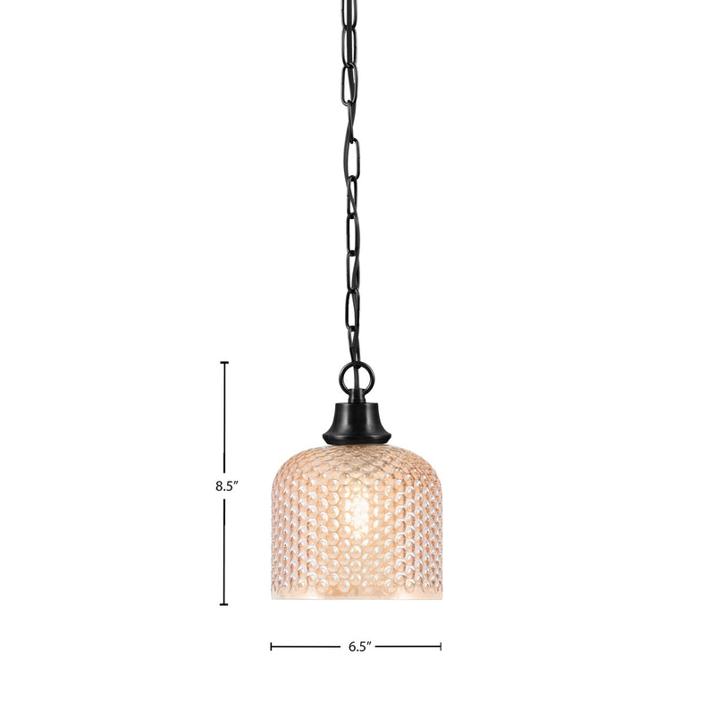 Toltec Chain 6.5in 1-Light Pendant | Industrial Matte Black Steel and Amber Textured Glass | Kitchen Island & Dining Room | 6.5 x 8.5 in | Model 31-MB-4613