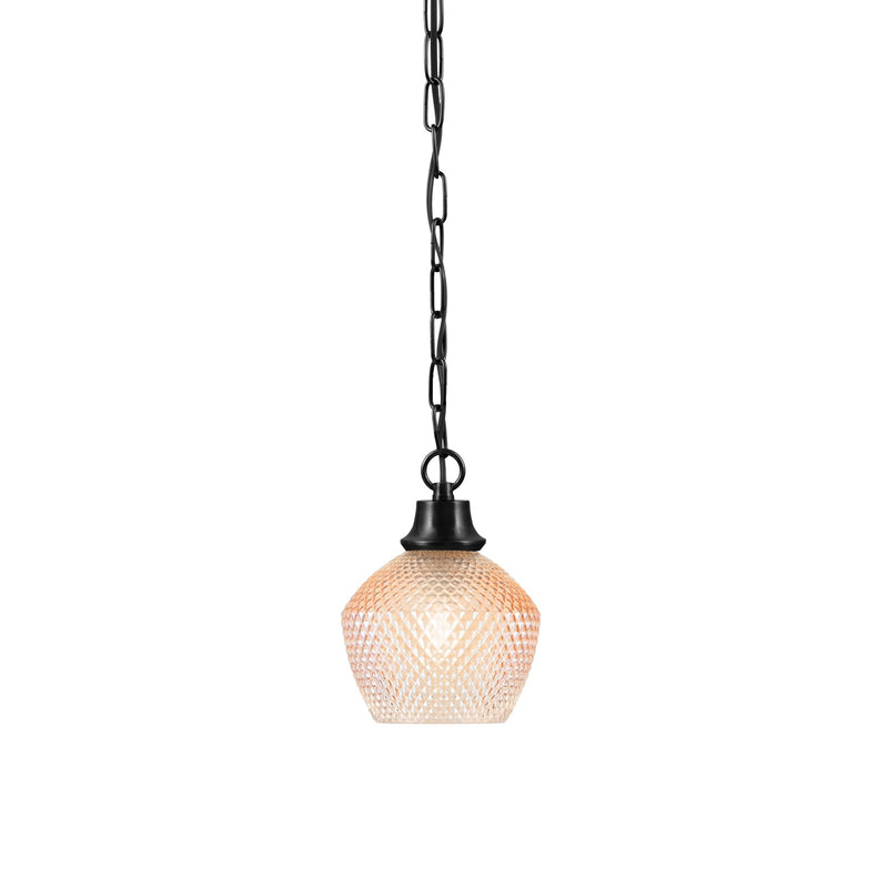Toltec Chain 6in 1-Light Pendant | Industrial Matte Black Steel and Amber Textured Glass | Kitchen Island & Dining Room | 6 x 8.5 in | Model 31-MB-4623