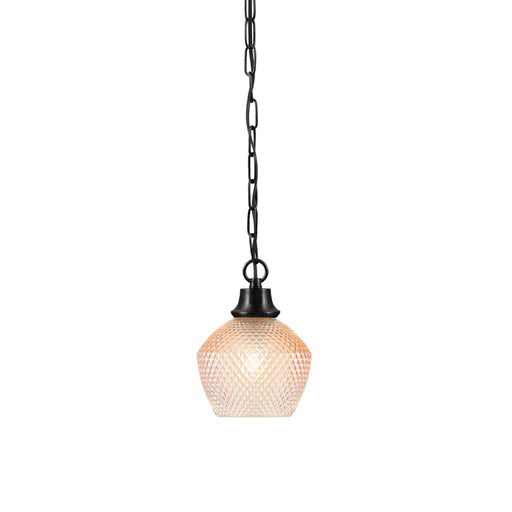 Toltec Chain 6in 1-Light Pendant | Industrial Matte Black Steel and Amber Textured Glass | Kitchen Island & Dining Room | 6 x 8.5 in | Model 31-MB-4623