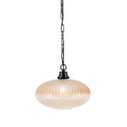 Toltec Chain 12in 1-Light Pendant | Industrial Matte Black Steel and Amber Micro Bubble Ribbed Glass | Kitchen Island & Dining Room | Model 31-MB-4653