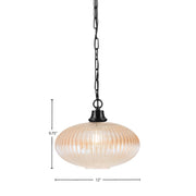 Toltec Chain 12in 1-Light Pendant | Industrial Matte Black Steel and Amber Micro Bubble Ribbed Glass | Kitchen Island & Dining Room | Model 31-MB-4653