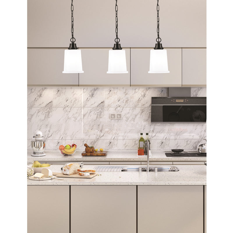Toltec Chain 5.25in 1-Light Pendant | Modern Matte Black Steel and White Opal Glass | Kitchen Island & Dining Room | 5.25 x 5.25 x 8.75 in | Model 31-MB-5031