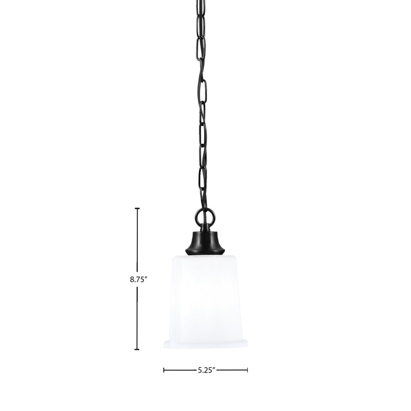 Toltec Chain 5.25in 1-Light Pendant | Modern Matte Black Steel and White Opal Glass | Kitchen Island & Dining Room | 5.25 x 5.25 x 8.75 in | Model 31-MB-5031