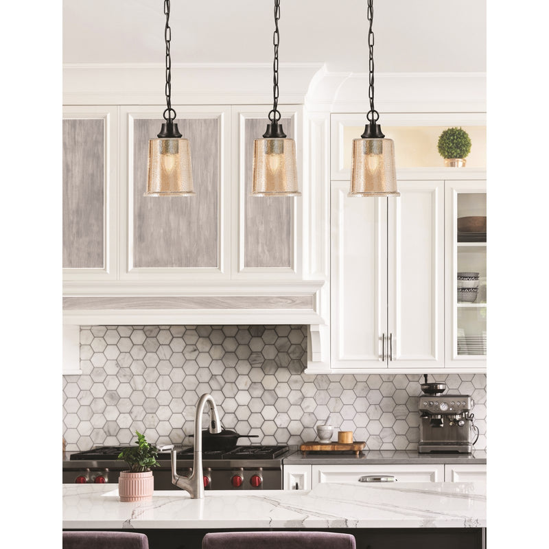 Toltec Chain 5.25in 1-Light Pendant | Modern Matte Black Steel and Amber Bubble Glass | Kitchen Island & Dining Room | 5.25 x 5.25 x 8.75 in | Model 31-MB-5033