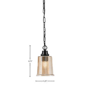 Toltec Chain 5.25in 1-Light Pendant | Modern Matte Black Steel and Amber Bubble Glass | Kitchen Island & Dining Room | 5.25 x 5.25 x 8.75 in | Model 31-MB-5033