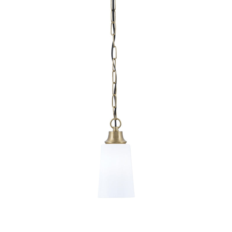 Toltec Chain 4.5in 1-Light Pendant | New Age Brass Steel and White Opal Glass | Kitchen Island & Dining Room | 4.5 x 4.5 x 9.5 in | Model 31-NAB-261