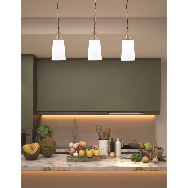 Toltec Chain 4.5in 1-Light Pendant | New Age Brass Steel and White Opal Glass | Kitchen Island & Dining Room | 4.5 x 4.5 x 9.5 in | Model 31-NAB-261