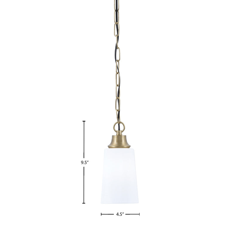 Toltec Chain 4.5in 1-Light Pendant | New Age Brass Steel and White Opal Glass | Kitchen Island & Dining Room | 4.5 x 4.5 x 9.5 in | Model 31-NAB-261