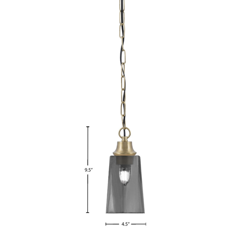 Toltec Chain 4.5in 1-Light Pendant | New Age Brass Steel and Smoke Bubble Glass | Kitchen Island & Dining Room | 4.5 x 4.5 x 9.5 in | Model 31-NAB-262