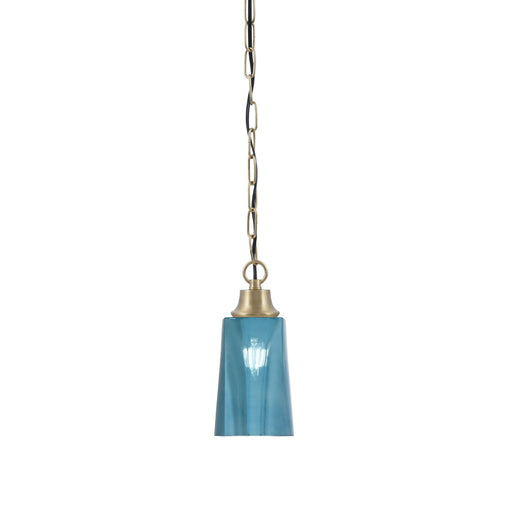 Toltec Chain 4.5in 1-Light Pendant | New Age Brass Steel and Blue Gradient Glass | Kitchen Island & Dining Room | 4.5 x 4.5 x 9.5 in | Model 31-NAB-265