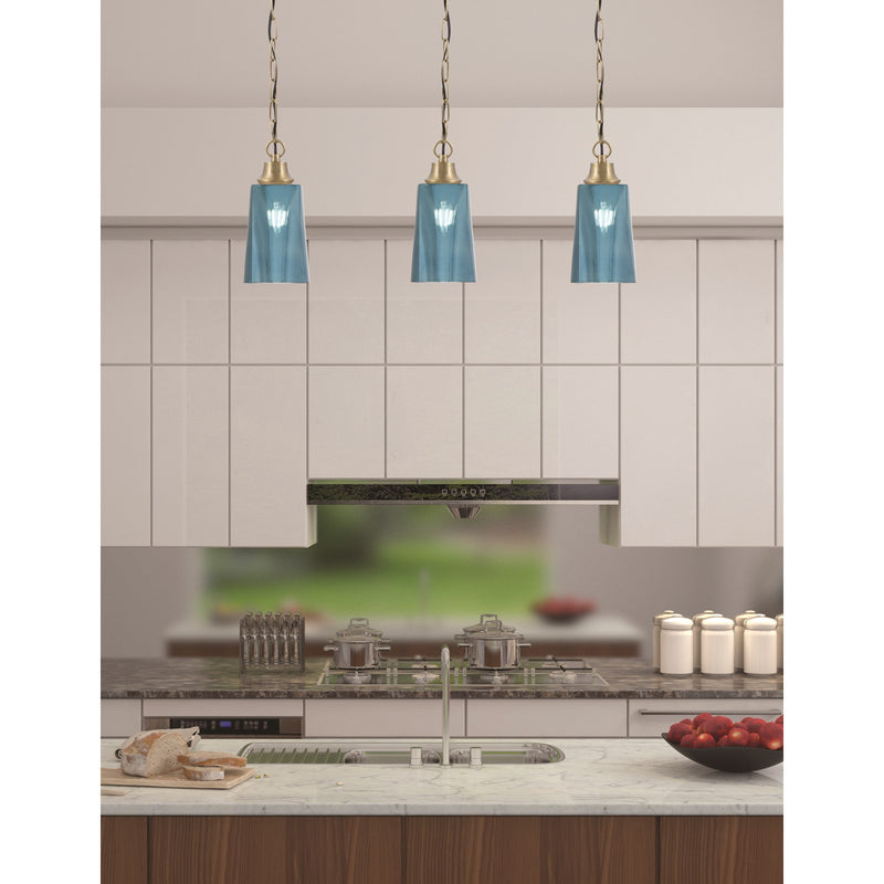 Toltec Chain 4.5in 1-Light Pendant | New Age Brass Steel and Blue Gradient Glass | Kitchen Island & Dining Room | 4.5 x 4.5 x 9.5 in | Model 31-NAB-265