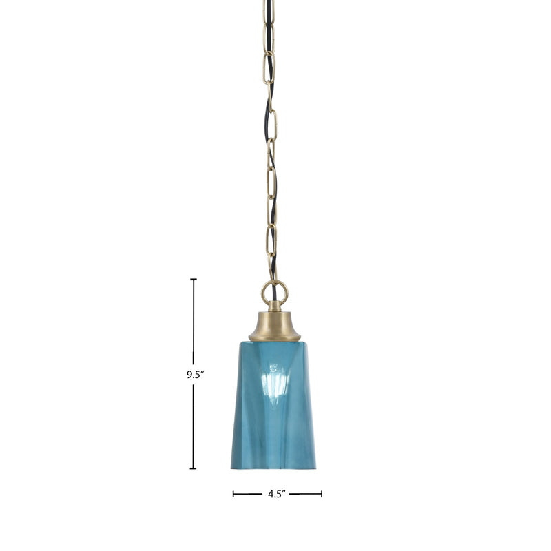 Toltec Chain 4.5in 1-Light Pendant | New Age Brass Steel and Blue Gradient Glass | Kitchen Island & Dining Room | 4.5 x 4.5 x 9.5 in | Model 31-NAB-265