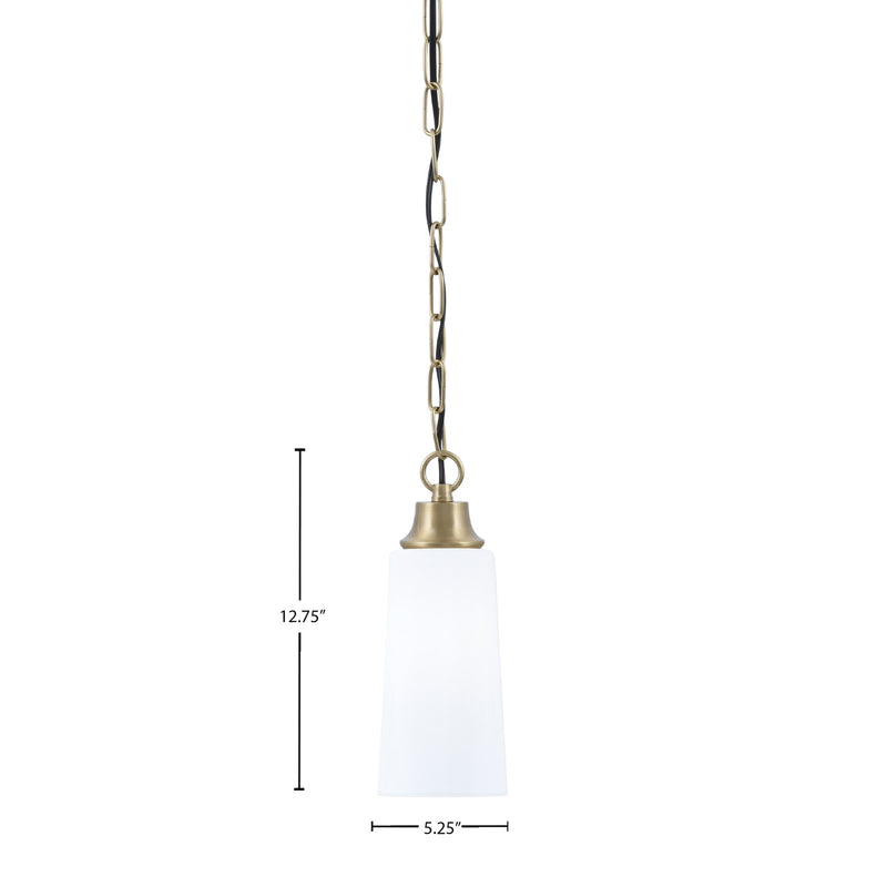 Toltec Chain 5in 1-Light Pendant | New Age Brass Steel and White Opal Glass | Kitchen Island & Dining Room | 5.25 x 5.25 x 12.75 in | Model 31-NAB-291