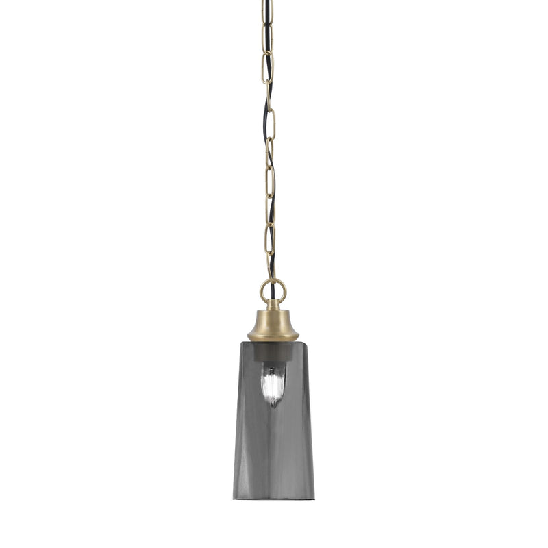Toltec Chain 5in 1-Light Pendant | New Age Brass Steel and Smoke Bubble Glass | Kitchen Island & Dining Room | 5.25 x 5.25 x 12.75 in | Model 31-NAB-292