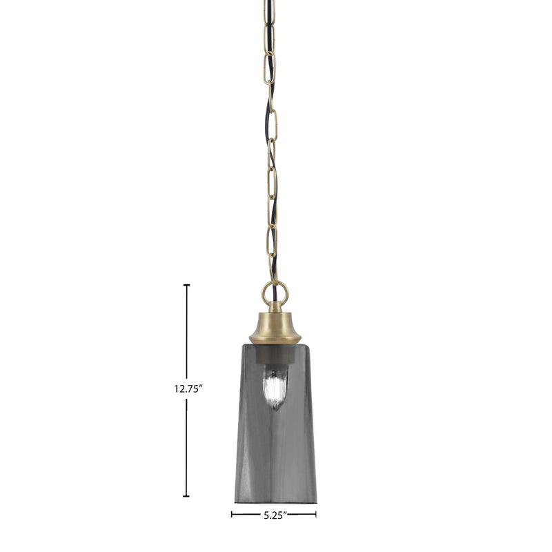 Toltec Chain 5in 1-Light Pendant | New Age Brass Steel and Smoke Bubble Glass | Kitchen Island & Dining Room | 5.25 x 5.25 x 12.75 in | Model 31-NAB-292
