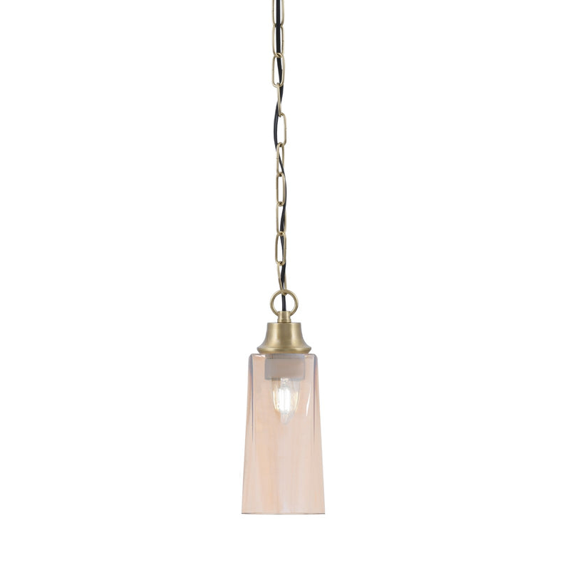 Toltec Chain 5in 1-Light Pendant | New Age Brass Steel and Amber Gradient Glass | Kitchen Island & Dining Room | 5.25 x 5.25 x 12.75 in | Model 31-NAB-293