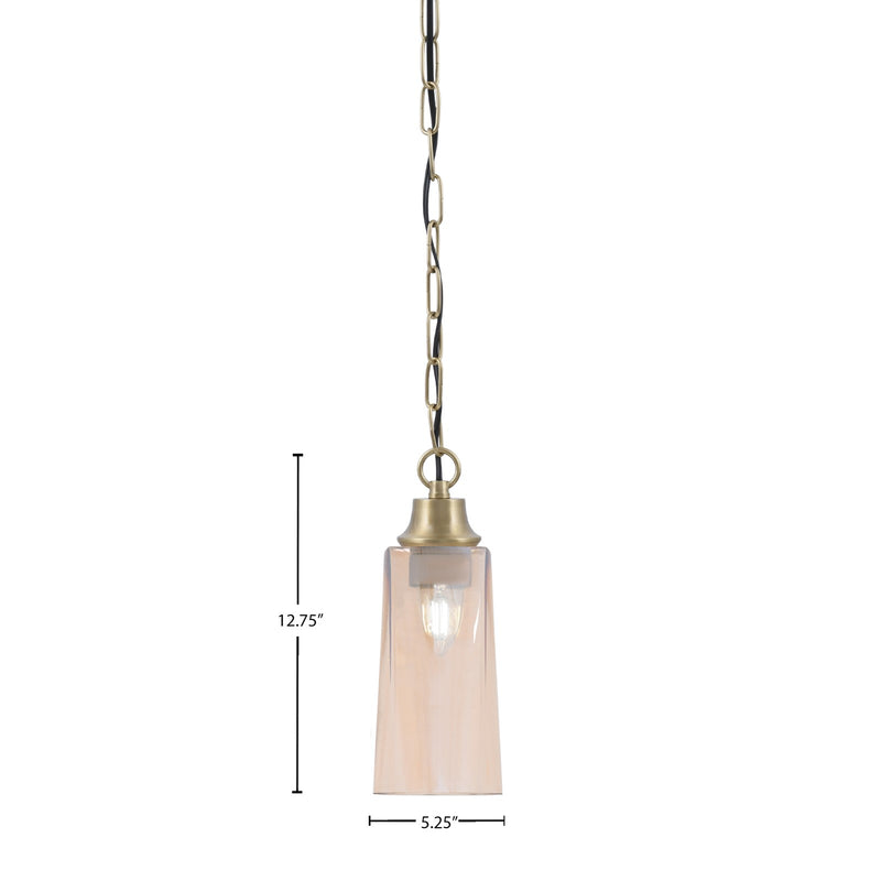 Toltec Chain 5in 1-Light Pendant | New Age Brass Steel and Amber Gradient Glass | Kitchen Island & Dining Room | 5.25 x 5.25 x 12.75 in | Model 31-NAB-293