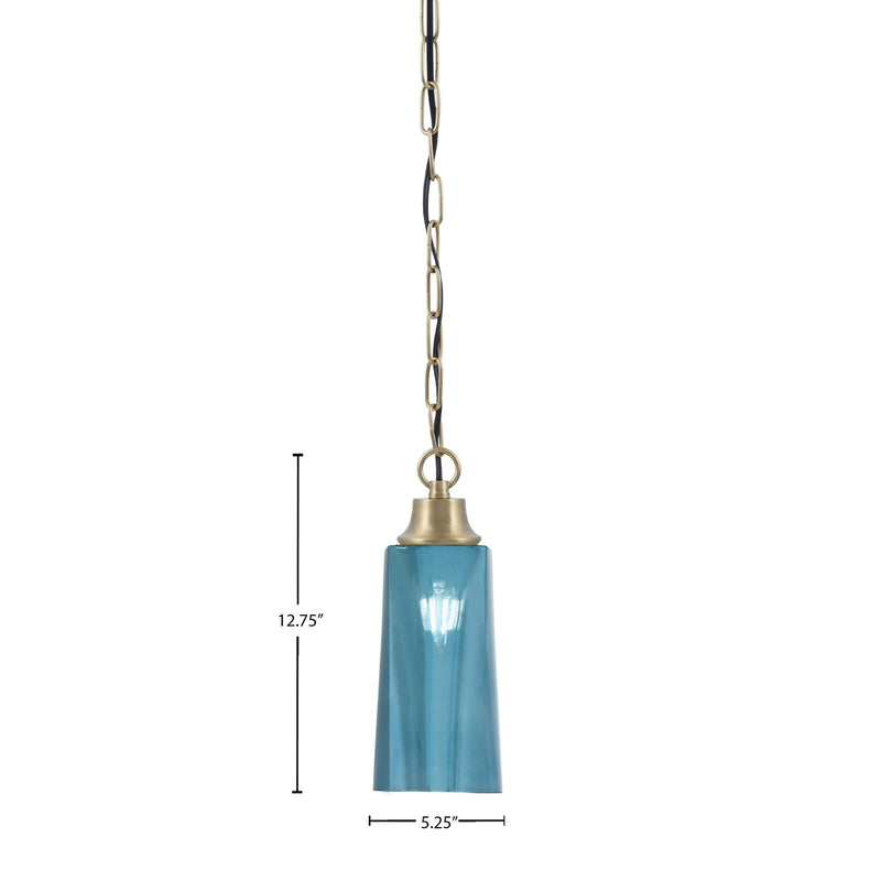 Toltec Chain 5in 1-Light Pendant | New Age Brass Steel and Blue Gradient Glass | Kitchen Island & Dining Room | 5.25 x 5.25 x 12.75 in | Model 31-NAB-295