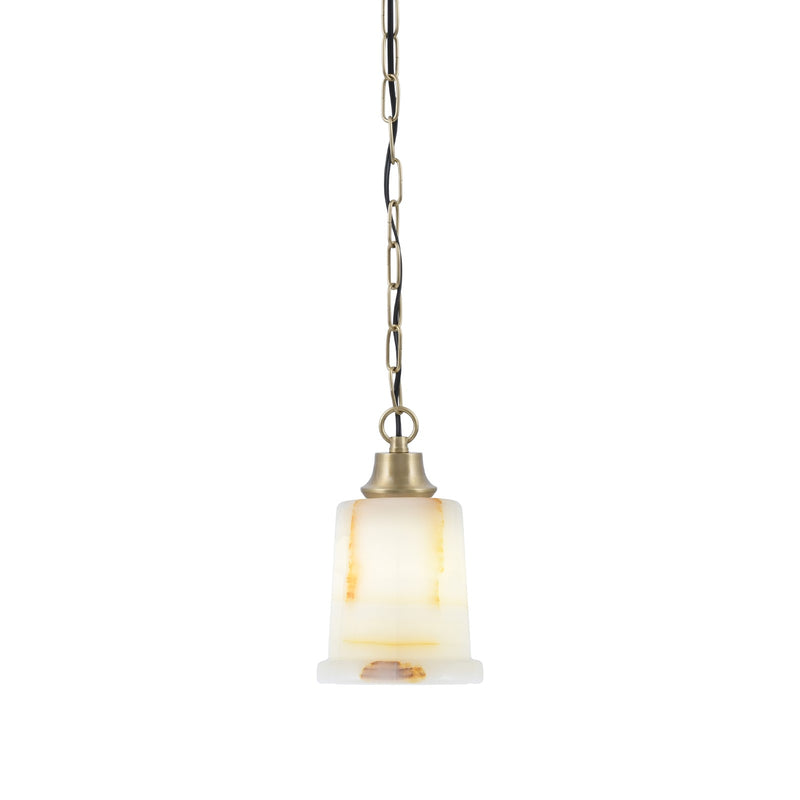 Toltec Chain 5in 1-Light Pendant | New Age Brass Steel and Natural Stone Glass | Kitchen Island & Dining Room | 5 x 9 in | Model 31-NAB-4128