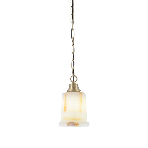 Toltec Chain 5in 1-Light Pendant | New Age Brass Steel and Natural Stone Glass | Kitchen Island & Dining Room | 5 x 9 in | Model 31-NAB-4128