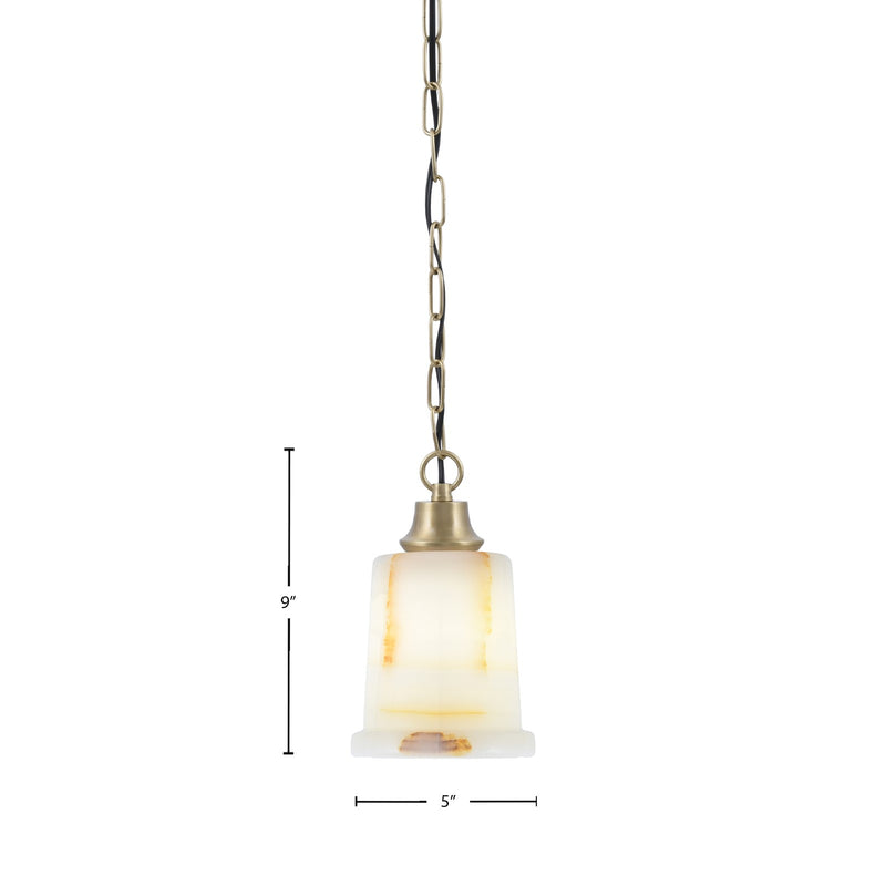 Toltec Chain 5in 1-Light Pendant | New Age Brass Steel and Natural Stone Glass | Kitchen Island & Dining Room | 5 x 9 in | Model 31-NAB-4128
