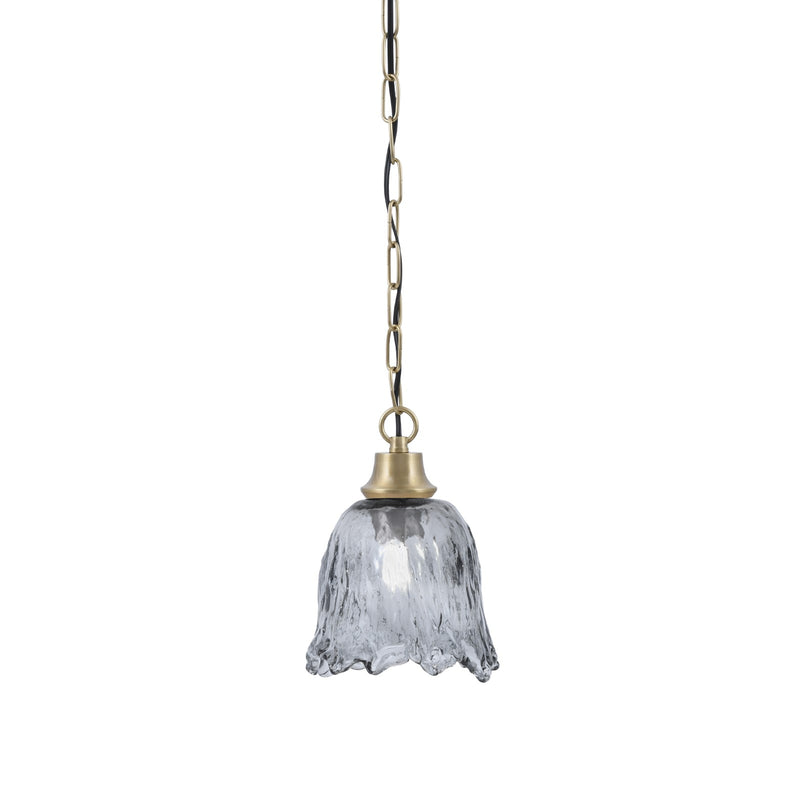 Toltec Chain 7in 1-Light Pendant | New Age Brass Steel and Smoke Lava Glass | Kitchen Island & Dining Room | 7 x 9.5 in | Model 31-NAB-4232