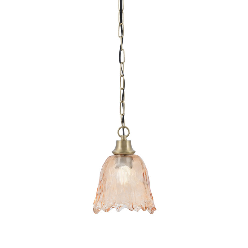 Toltec Chain 7in 1-Light Pendant | New Age Brass Steel and Amber Lava Glass | Kitchen Island & Dining Room | 7 x 9.5 in | Model 31-NAB-4233