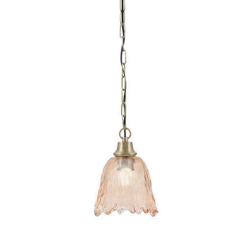 Toltec Chain 7in 1-Light Pendant | New Age Brass Steel and Amber Lava Glass | Kitchen Island & Dining Room | 7 x 9.5 in | Model 31-NAB-4233