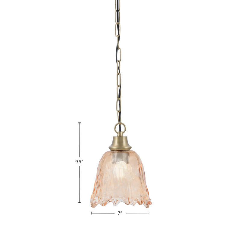 Toltec Chain 7in 1-Light Pendant | New Age Brass Steel and Amber Lava Glass | Kitchen Island & Dining Room | 7 x 9.5 in | Model 31-NAB-4233