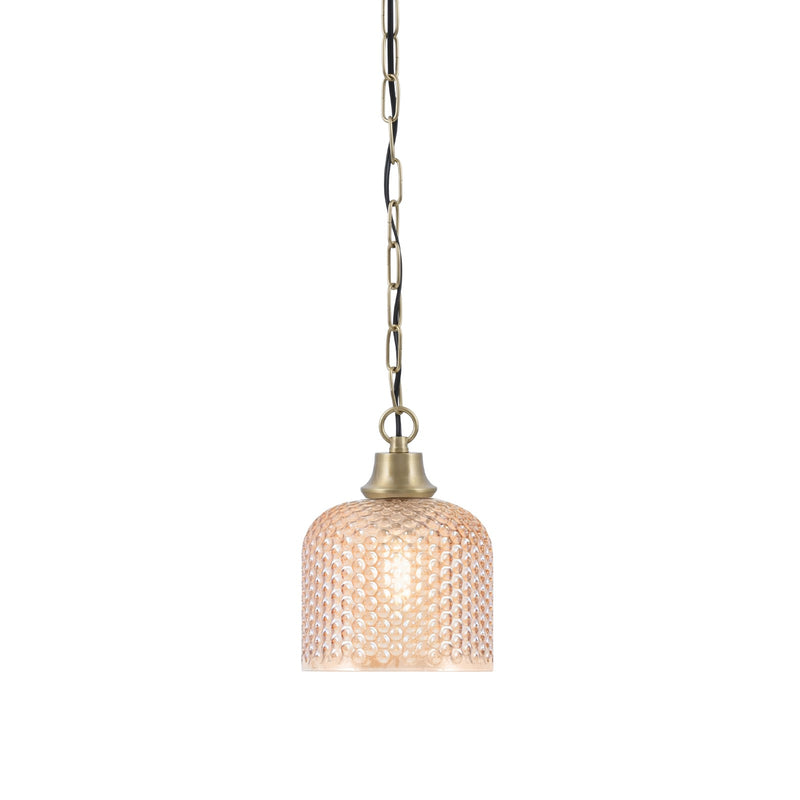 Toltec Chain 6.5in 1-Light Pendant | New Age Brass and Amber Textured Glass | Kitchen Island & Dining Room | 6.5 x 6.5 x 8.5 in | Model 31-NAB-4613