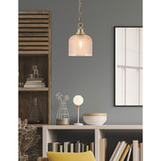 Toltec Chain 6.5in 1-Light Pendant | New Age Brass and Amber Textured Glass | Kitchen Island & Dining Room | 6.5 x 6.5 x 8.5 in | Model 31-NAB-4613