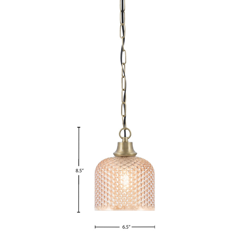 Toltec Chain 6.5in 1-Light Pendant | New Age Brass and Amber Textured Glass | Kitchen Island & Dining Room | 6.5 x 6.5 x 8.5 in | Model 31-NAB-4613