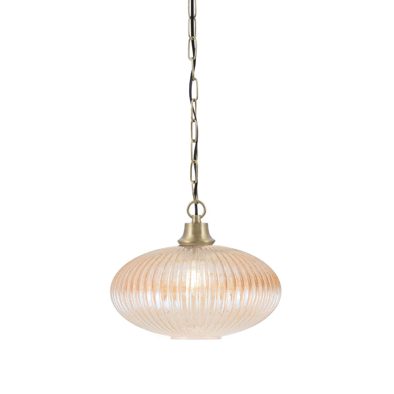 Toltec Chain 12in 1-Light Pendant | New Age Brass and Amber Micro Bubble Ribbed Glass | Kitchen Island & Dining Room | 12 x 12 x 9.75 in | Model 31-NAB-4653